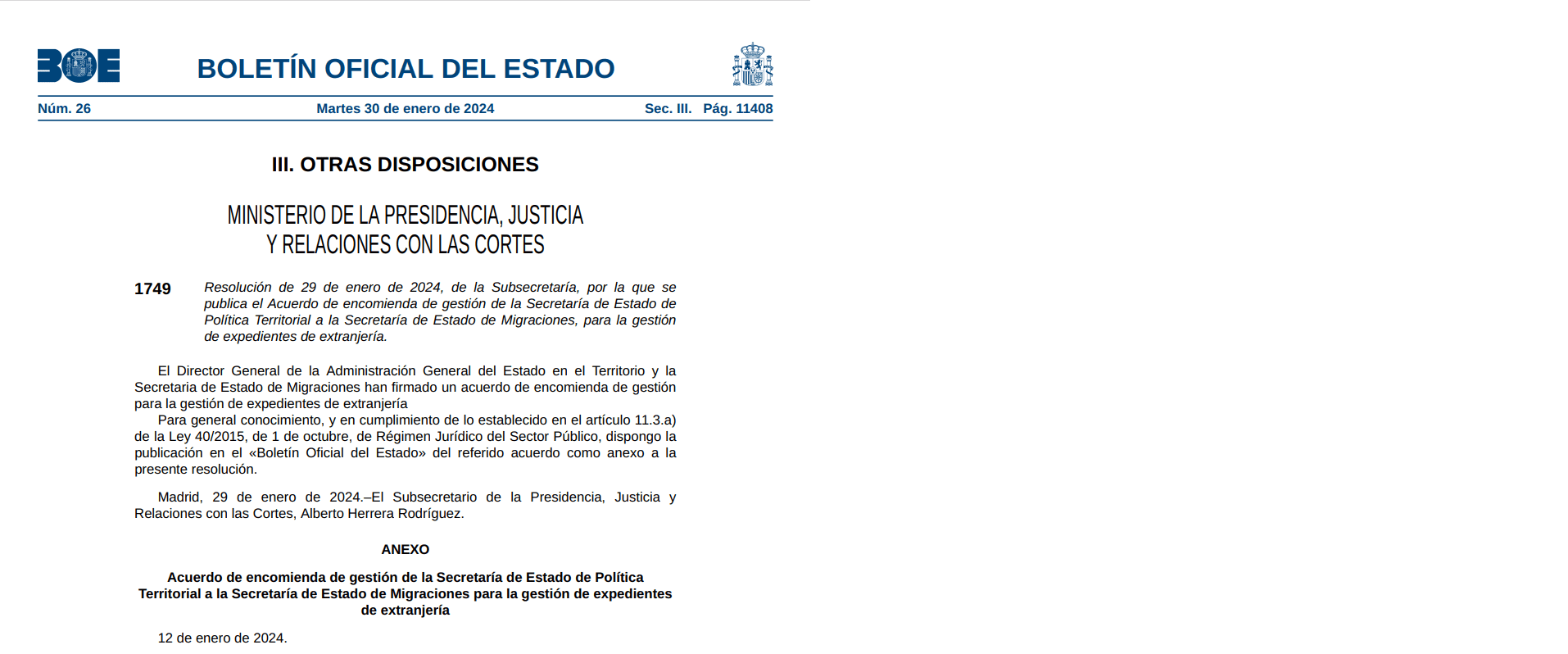 Acuerdo para la agilización de los procesos de extranjería