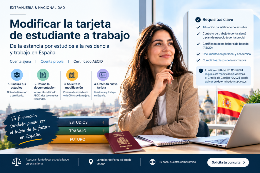 Longobardo Pérez | Modificar la tarjeta de estudiante a trabajo en España